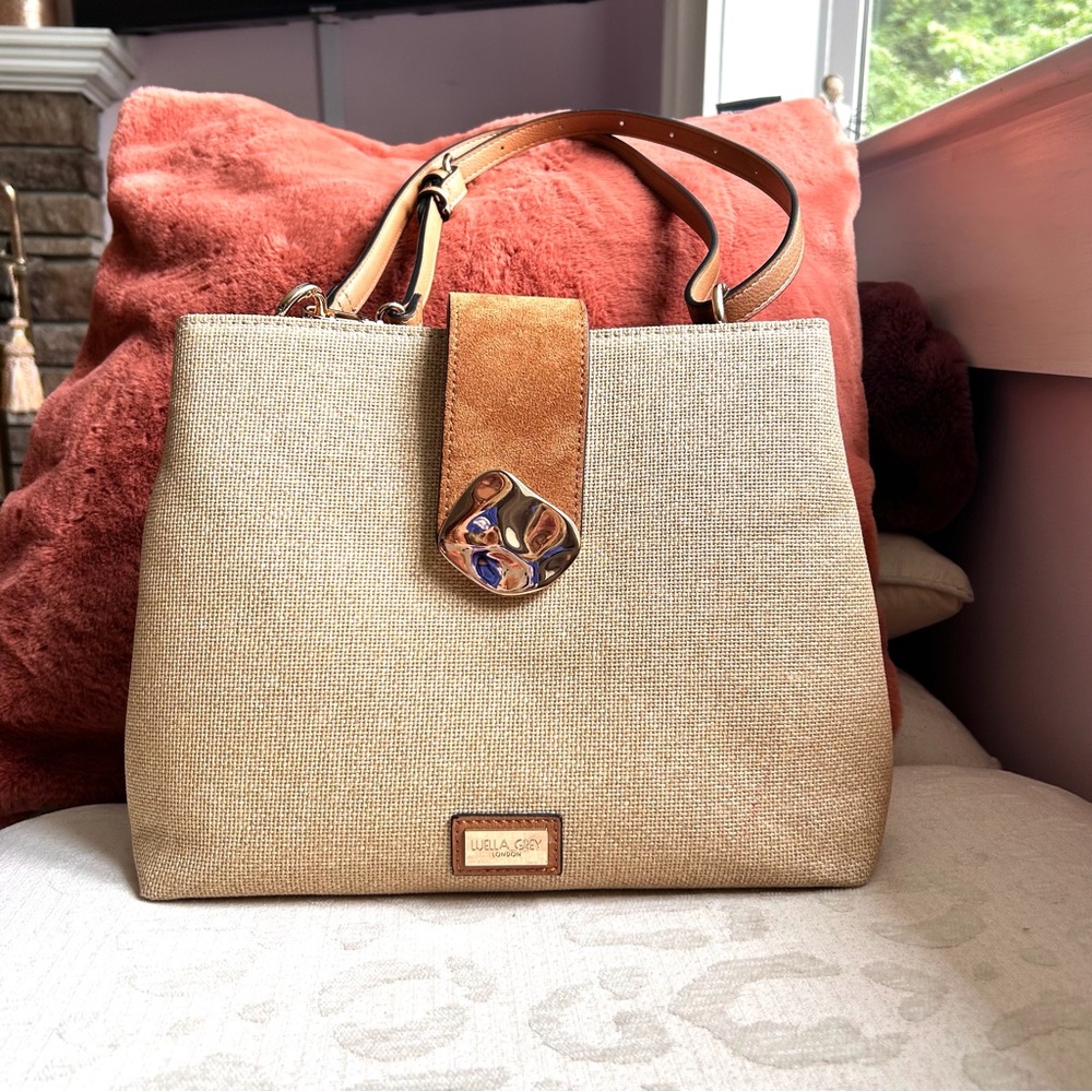 Luella Grey London Beige Shoulder/Crossbody Tote Satchel w/ gold accent NWOT